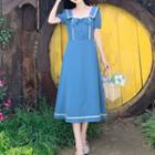 Short-sleeve Bow-front Square-neck Midi A-line Dress