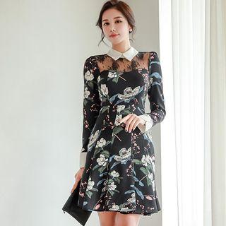 Long-sleeve Floral Mini A-line Dress