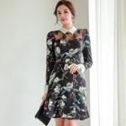 Long-sleeve Floral Mini A-line Dress