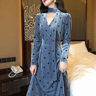 Dot Velvet V-neck Long-sleeve Dress