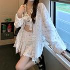 Floral Cropped Camisole Top / Mini A-line Skort / Shirt Jacket