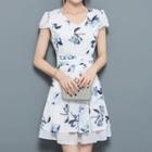 Floral Print Cap-sleeve A-line Chiffon Dress