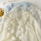 Lace-trim Ruffled V-neck Shirt