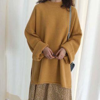 Split Hem Long Sweater Yellow - One Size
