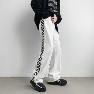 Checkerboard Panel Lose Fit Jeans