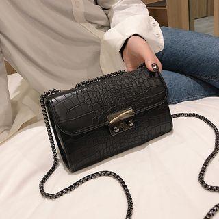 Chain Strap Croc-grain Pattern Shoulder Bag