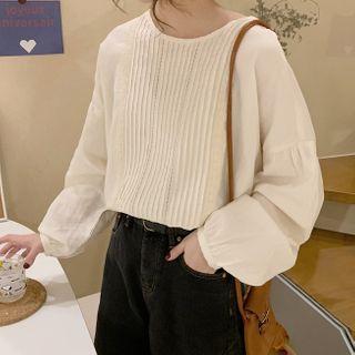 Lace Trim Lantern-sleeve Blouse Off-white - One Size