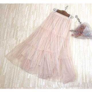 A-line Maxi Mesh Skirt Nude - One Size