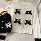 Ribbon-accent Button-up Knit Top