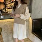 Cable-knit Vest / Plain Long-sleeve Shift Dress