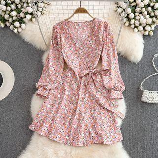 Floral Print Wrapped Dress With Sash