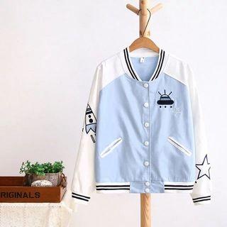 Embroidered Buttoned Baseball Jacket