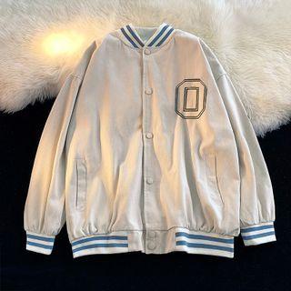 Lettering Embroidered Check Baseball Jacket