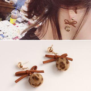 Leopard Print Pom Pom Ear Stud / Clip-on Earring