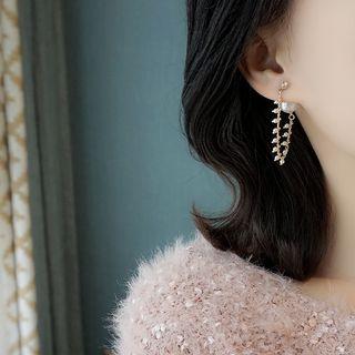 925 Sterling Silver Faux Pearl Fringed Earring 1 Pair - Gold - One Size
