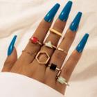 Set Of 8: Geometric Glaze / Alloy Ring (assorted Designs) 10028 - Gold - One Size