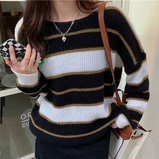 Striped Sweater Black & White & Coffee - One Size