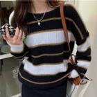 Striped Sweater Black & White & Coffee - One Size