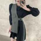 Puff-sleeve Mini A-line Dress / Asymmetric Vest