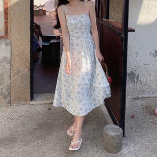 Spaghetti Strap Floral Print High Waist Chiffon Sundress