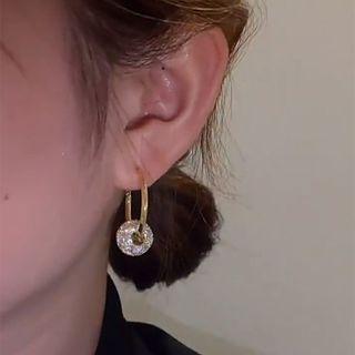 Rhinestone Alloy Hoop Earring 1 Pair - Silver Needle - Gold - One Size
