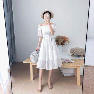 Off-shoulder Ruffle Trim Short Sleeve Dress