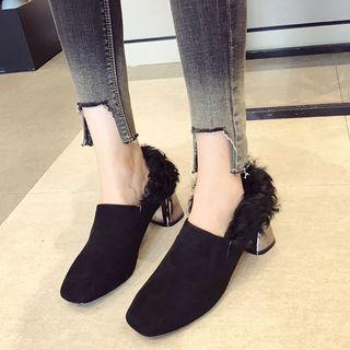 Faux-fur Block Heel Loafers