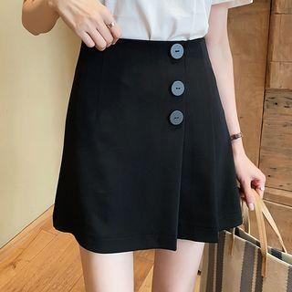 Buttoned Pleated Mini A-line Skirt