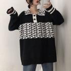 Pattern Panel Polo Sweater Black - One Size