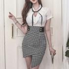 Mock Two-piece Irregular Hem Short-sleeve Sheath Dress