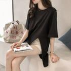 Elbow-sleeve Splitted T-shirt