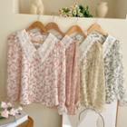 Lace-collar Floral Chiffon Blouse