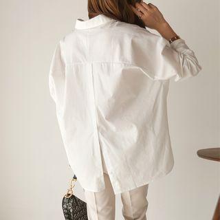 Button-back Loose-fit Shirt In 2 Designs