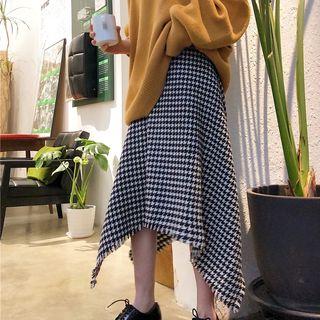 Asymmetrical Houndstooth Midi A-line Skirt