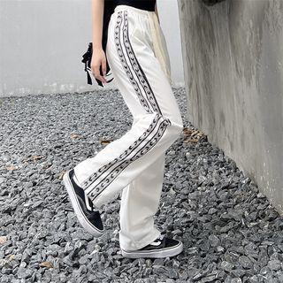 Drawstring Waist Striped Straight Leg Sweatpants