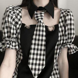 Mock Two-piece Short-sleeve Gingham Check Dress (various Designs)