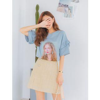 Plus Size Inset Shorts Plaid Wrap Miniskirt