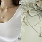 Pearl Pendant Chain Necklace Set (2 Pcs) Gold - One Size