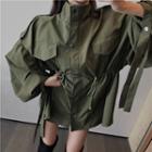 Drawstring Waist Snap-buttoned Jacket Army Green - One Size