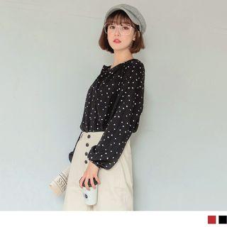 Puff Sleeve V-neck Dotted Print Top