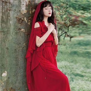 Cold-shoulder Plain Chiffon Midi Dress