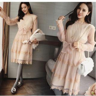 Lace Trim Midi A-line Dress