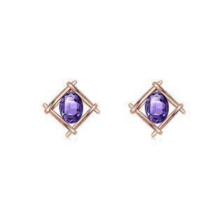 Simple Plated Rose Golden Geometric Stud Earrings With Purple Cubic Zircon