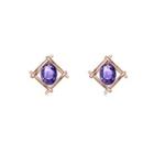 Simple Plated Rose Golden Geometric Stud Earrings With Purple Cubic Zircon