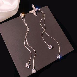Rhinestone Butterfly Chain Dangle Earring 1 Pair - Asymmetry Butterfly Zircon Earring - One Size
