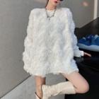 Plain Fringed Sweatshirt White - One Size