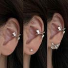 Bow Stud Earring Set Of 3 Pcs - Silver - One Size