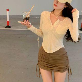 Long-sleeve T-shirt / Drawstring Pencil Skirt