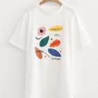 Short-sleeve Leaf Print T-shirt White - One Size