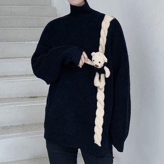 Bear Accent Color Block Sweater